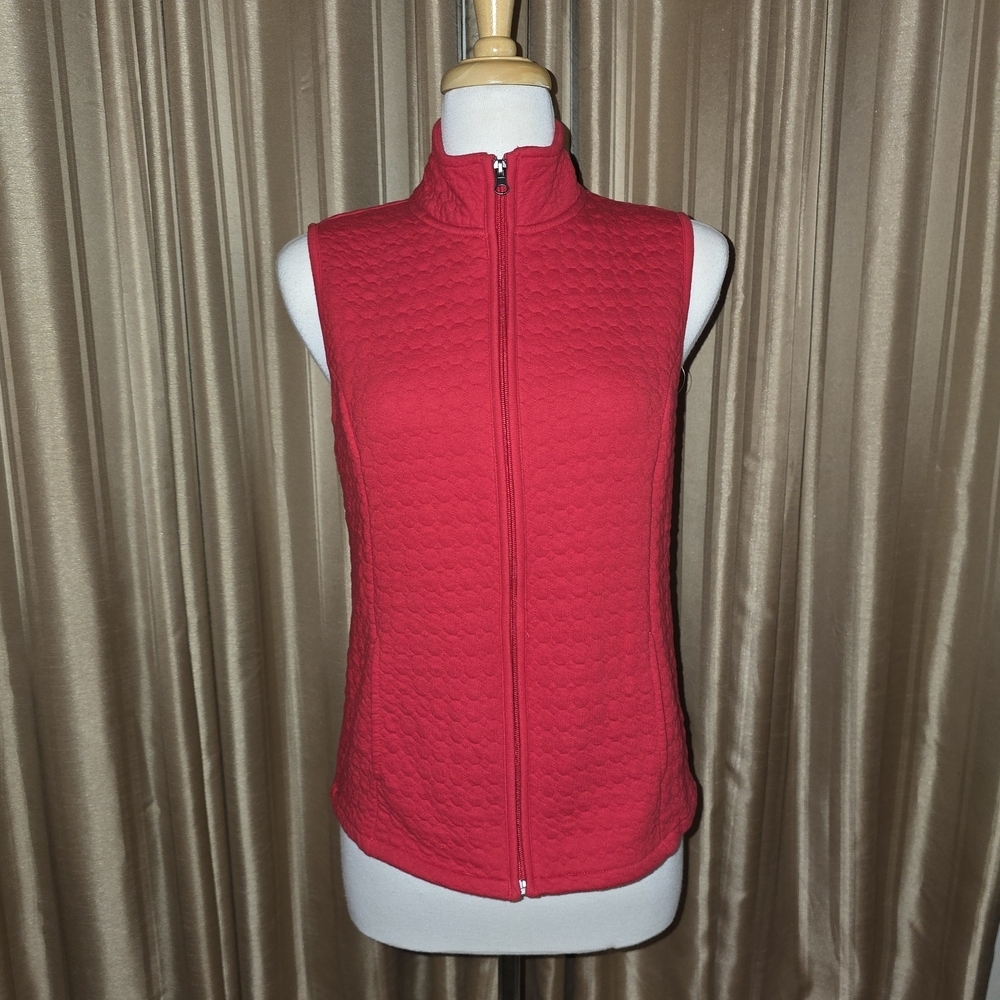 Kim Rogers Red Quilted Zip-Up Sleeveless Top